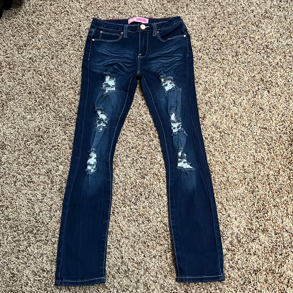 Girls size 10 PinkLatte destructed jeans.  Dark wash. EUC.
